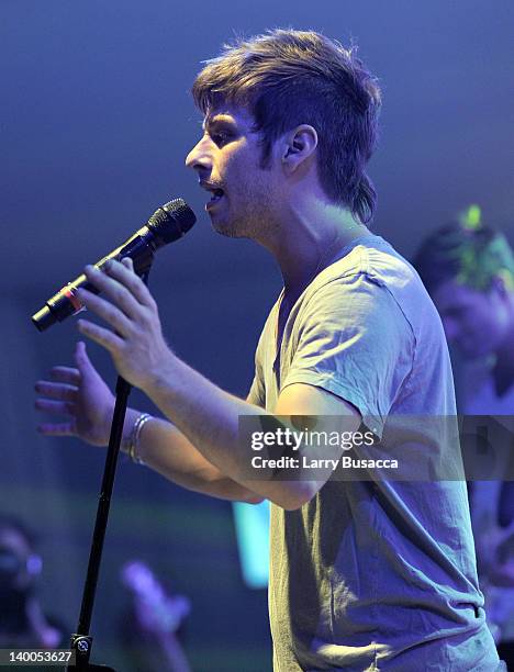 Musician Mark Foster performs on stage at the 20th Annual Elton John AIDS Foundation Academy Awards Viewing Party at The City of West Hollywood Park...