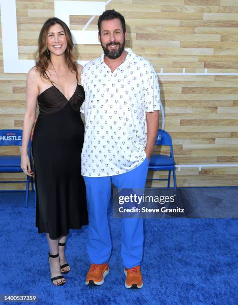 Jackie Sandler, Adam Sandler arrives at the Los Angeles Premiere Of Netflix's "Hustle" at Regency Village Theatre on June 01, 2022 in Los Angeles,...