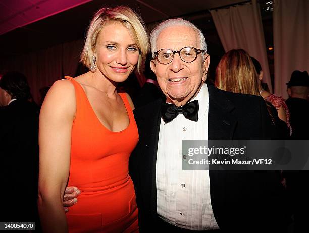 Cameron Diaz and Walter Mirisch attend the 2012 Vanity Fair Oscar Party Hosted By Graydon Carter at Sunset Tower on February 26, 2012 in West...