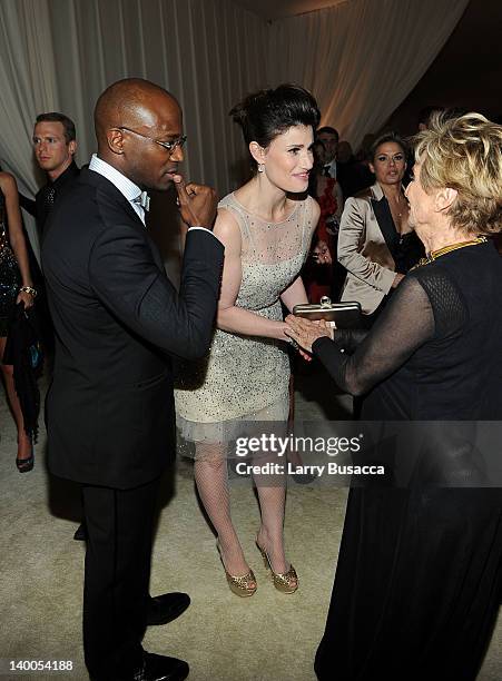 Taye Diggs, Idina Menzel, and Cloris Leachman attend the 20th Annual Elton John AIDS Foundation Academy Awards Viewing Party at The City of West...