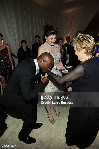 Taye Diggs, Idina Menzel, and Cloris Leachman attend the 20th Annual Elton John AIDS Foundation Academy Awards Viewing Party at The City of West...