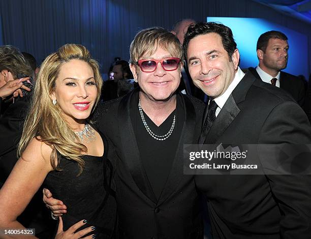 Personality Adrienne Maloof, Sir Elton John and Dr. Paul Nassif attend the 20th Annual Elton John AIDS Foundation Academy Awards Viewing Party at The...