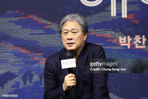 Director Park Chan-wook, who won the Best Director Palme d'Or Award at the 75th International Cannes Film Festival, attends the "Decision To Leave"...