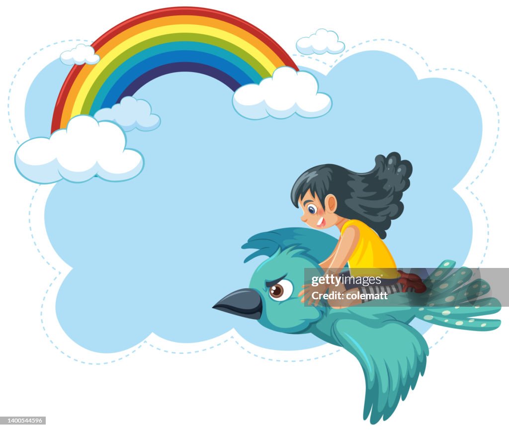 Flying Bird Rider A Girl Riding A Bird Flying In Sky Banner High-Res Vector Graphic ...