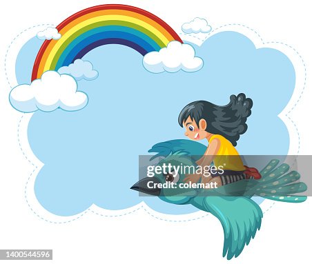 Bird Riding Human A Girl Riding A Bird Flying In Sky Banner High-Res Vector Graphic ...