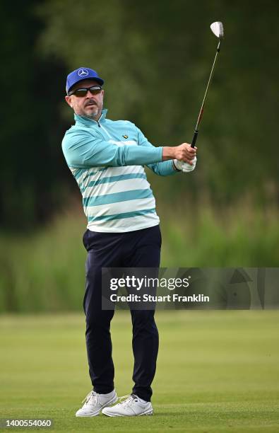 Mikko Korhonen of Finland plays his third shot on the 10th hole during the first round of the Porsche European Open at Green Eagle Golf Course on...