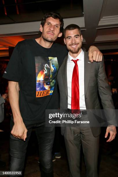 Boban Marjanović and Juancho Hernangomez attend the after party for the Netflix World Premiere of "Hustle" at Baltaire on June 01, 2022 in Los...