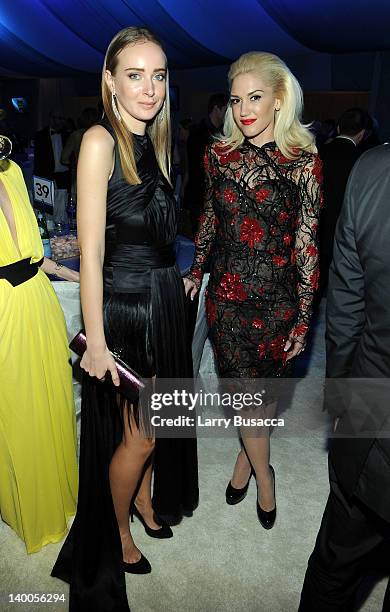 Model Olga Sorokina and singer Gwen Stefani attend the 20th Annual Elton John AIDS Foundation Academy Awards Viewing Party at The City of West...