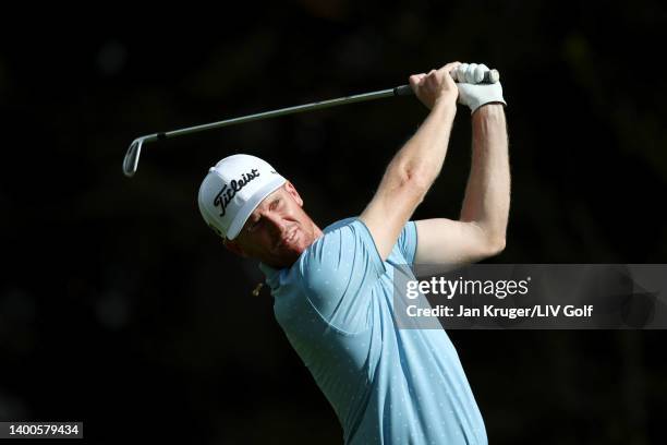 Andrew Dodt of The United States tees off on the 17th hole during Day One of the International Series England at Slaley Hall on June 02, 2022 in...