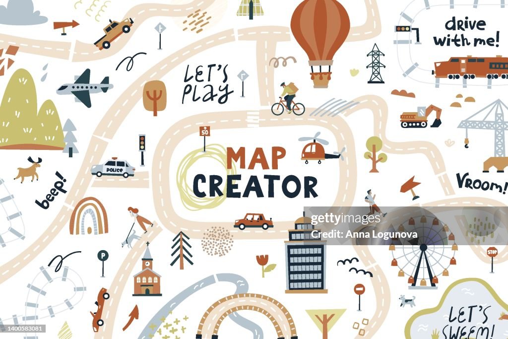 Set Of Map Creator Cartoon Funny Illustration Isolated On White ...