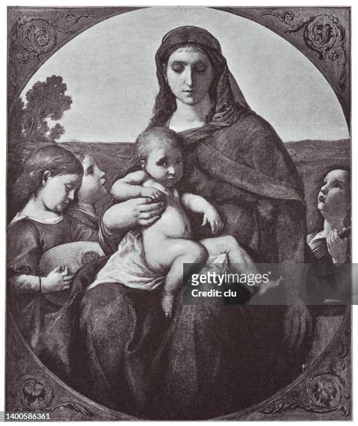 madonna - religious saint stock illustrations