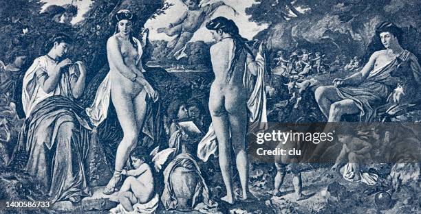 the judgement of paris - athena greek goddess stock illustrations