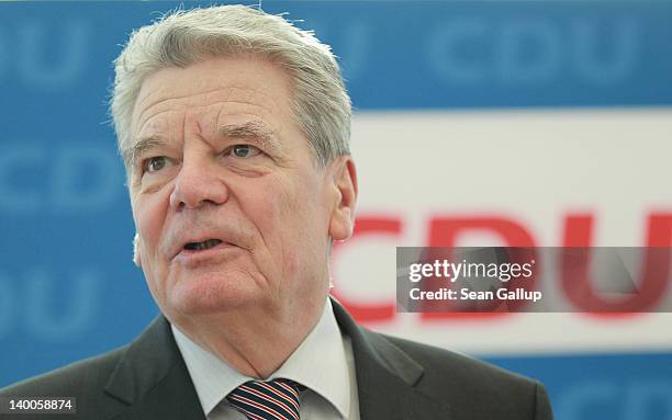 German presidential candidate Joachim Gauck arrives at a meeting of the leadership of the German Christian Democrats at CDU headquarters on February...