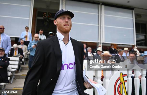 England captain Ben Stokes walks out for the toss ahead of day one of the First LV= Insurance Test match between England and New Zealand at Lord's...