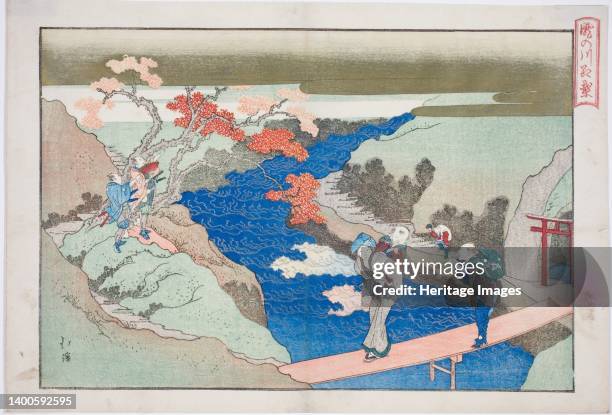 Autumn Maples at Takinogawa River , from the album "The Eternal Waterfall ", 1833. Artist Totoya Hokkei.