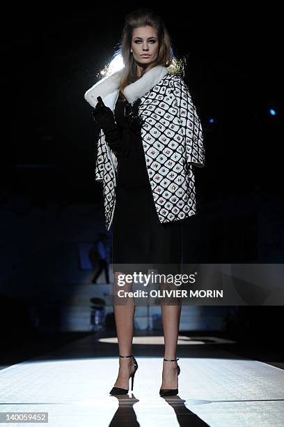 Model displays a creation as part of Dsquared2 Fall-winter 2012-2013 show on February 27, 2012 during the Women's fashion week in Milan. AFP PHOTO /...