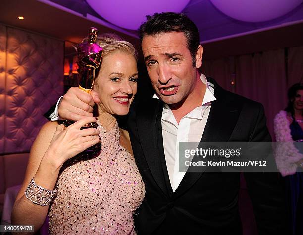 Penelope Ann Miller and Jean Dujardin attend the 2012 Vanity Fair Oscar Party Hosted By Graydon Carter at Sunset Tower on February 26, 2012 in West...