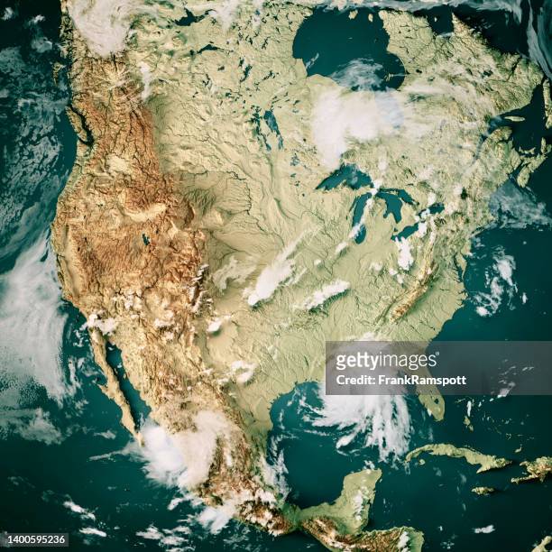 usa topographic map hurricane ida 2021 clouds 3d render color - weather map stockfoto's en -beelden
