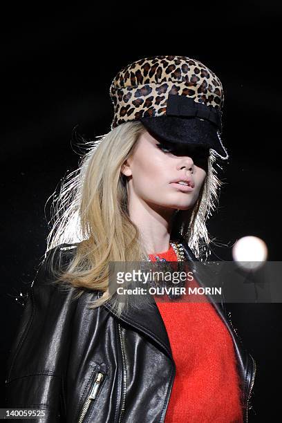 Model displays a creation as part of Dsquared2 Fall-winter 2012-2013 show on February 27, 2012 during the Women's fashion week in Milan. AFP PHOTO /...