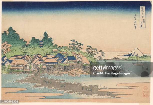 Enoshima Island in Sagami Province , from the series "Thirty-six Views of Mount Fuji ", Japan, c. 1830/33. Artist Hokusai.