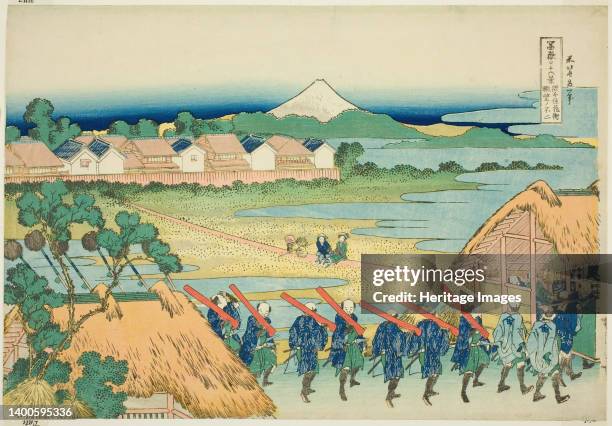 Mount Fuji Seen from the Senju Pleasure Quarter , from the series "Thirty-six Views of Mount Fuji ", Japan, c. 1830/33. Artist Hokusai.