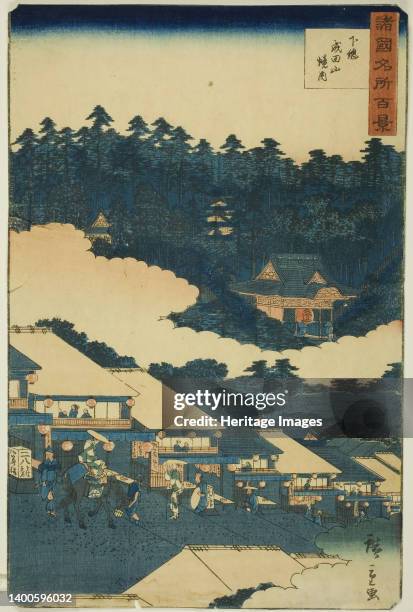 The Precincts of Naritasan Temple in Shimosa Province , from the series "One Hundred Famous Views in the Various Provinces ", 1859. Artist Utagawa...