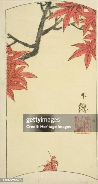 Maple Leaves in Shimosa Province , section of sheet no. 7 from the series "Cutout Pictures of the Provinces ", 1852. Artist Ando Hiroshige.