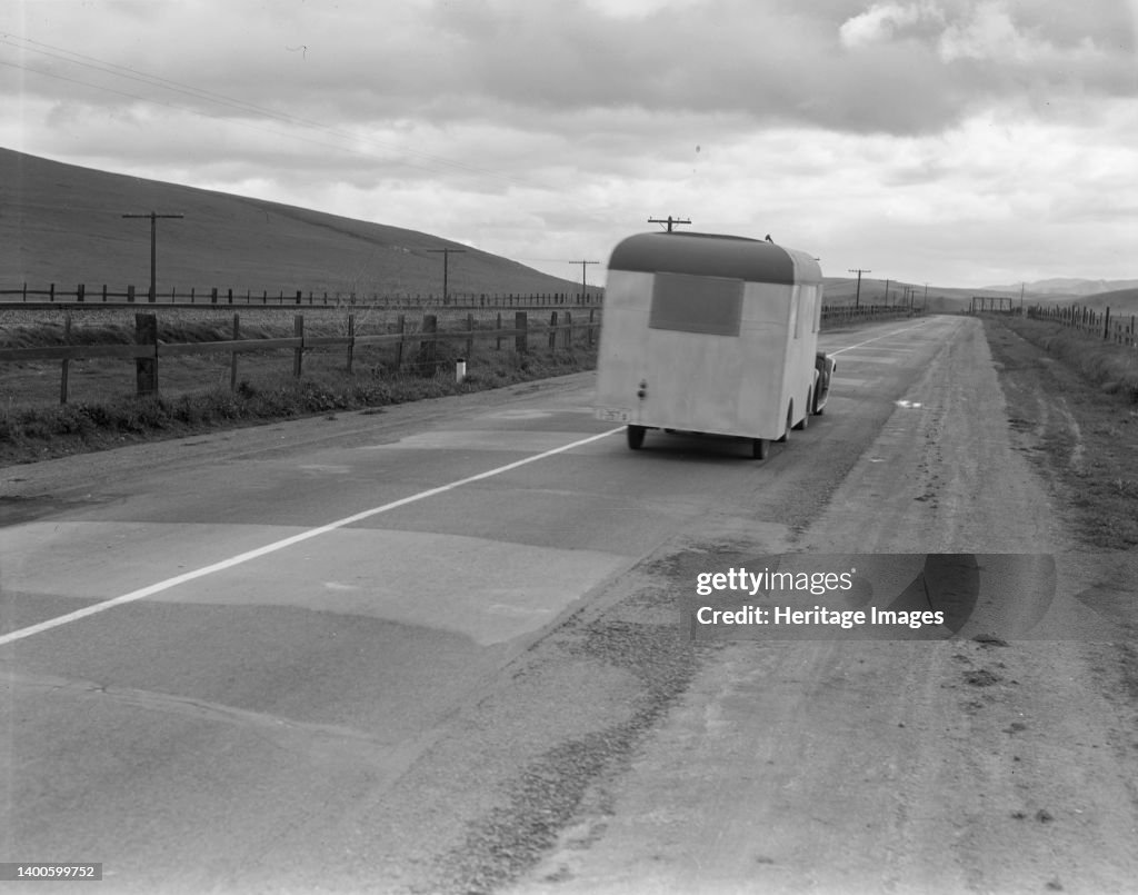 Note On "Mobile Housing" - Car And Homemade Trailer On U.S. 101 Near King City