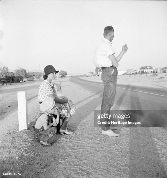 Example of self-resettlement in California. Oklahoma farm family on highway between Blythe and Indio. Artist Dorothea Lange.