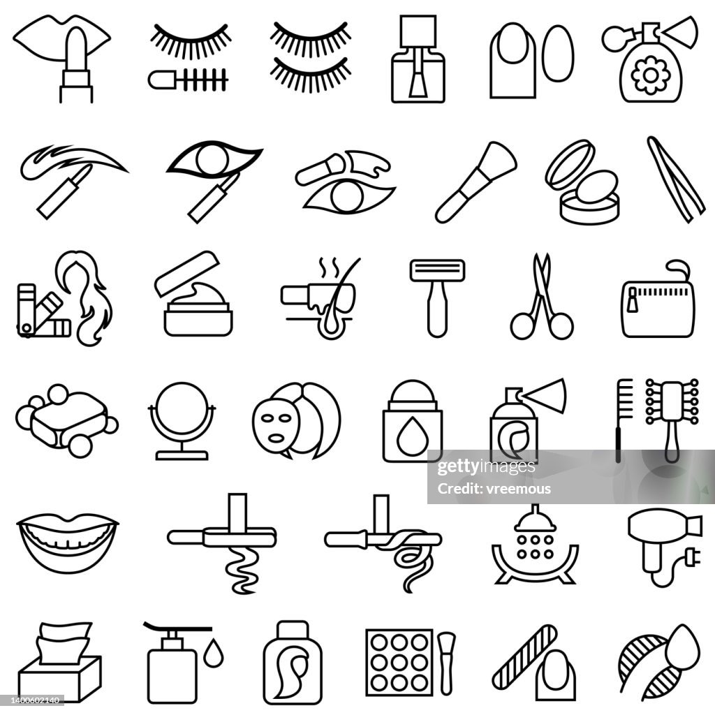 Cosmetics and Beauty Products Outline Icons