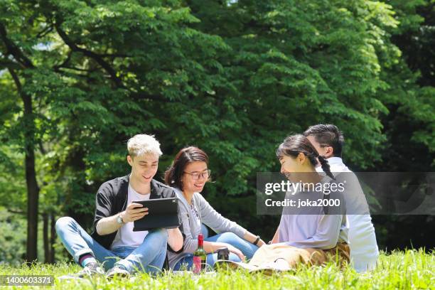 enjoying picnic at park - 2000 technology stock pictures, royalty-free photos & images