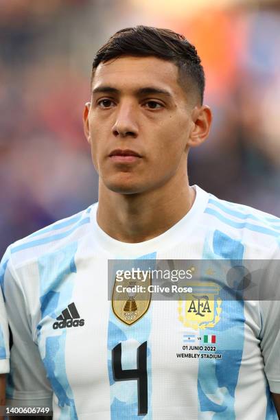 Nahuel Molina of Argentina looks on prior to the 2022 Finalissima match between Italy and Argentina at Wembley Stadium on June 01, 2022 in London,...