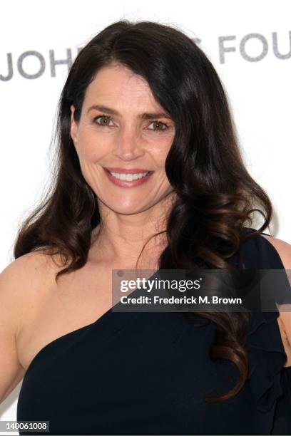 Actress Julia Ormond arrives at the 20th Annual Elton John AIDS Foundation's Oscar Viewing Party held at West Hollywood Park on February 26, 2012 in...