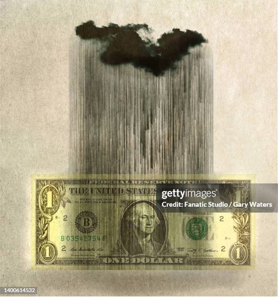 concept image of rain on dollar depicting difficult times for american currency - climate change money stock illustrations