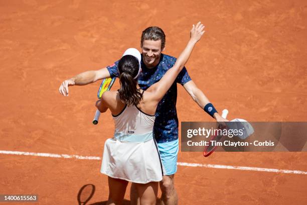 Ena Shibahara of Japan and Wesley Koolhof of The Netherlands celebrate winning the Mixed Doubles Final against Ulrikke Eikeri of Norway and Joran...