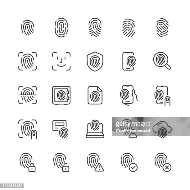 fingerprint line icons editable stroke - id card stock illustrations