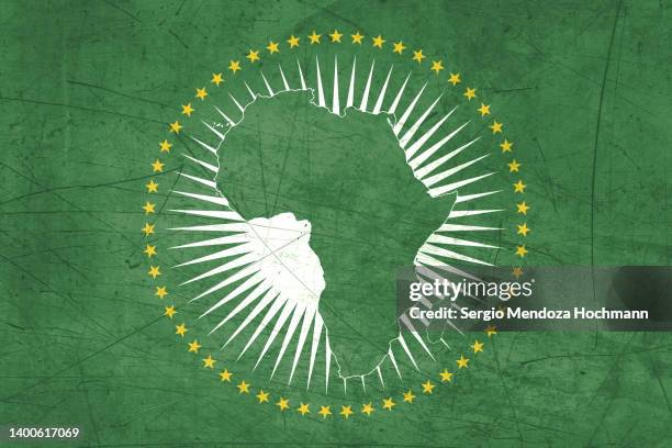 flag of the african union with a grunge texture - economic community stock pictures, royalty-free photos & images