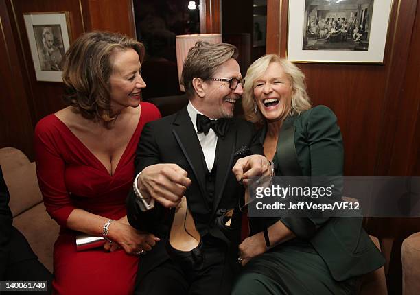 Actors Janet McTeer, Gary Oldman and Glenn Close attend the 2012 Vanity Fair Oscar Party Hosted By Graydon Carter at Sunset Tower on February 26,...