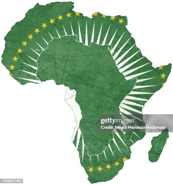 map of the african union with an african union flag with a grunge texture - africa unite foto e immagini stock