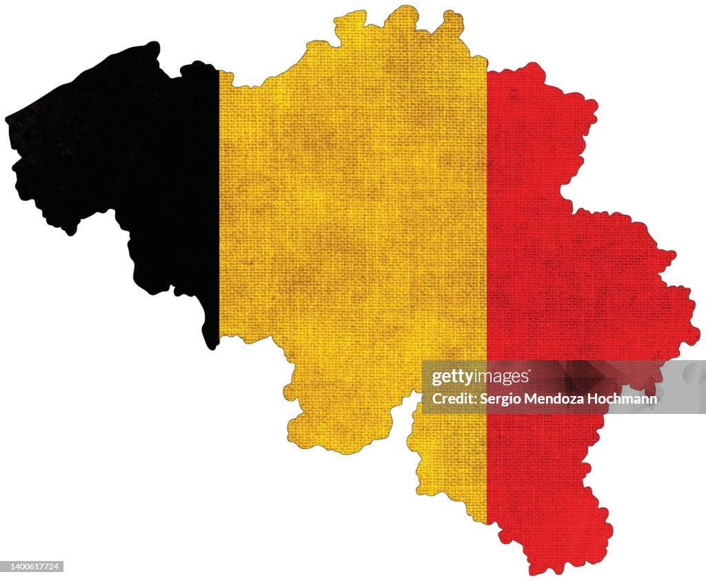 Map of Belgium with a Belgian flag with a grunge texture