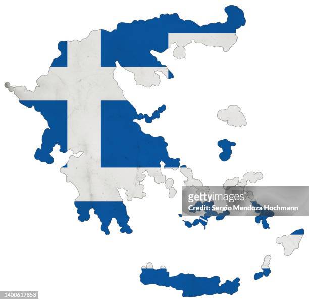 map of greece with a greek flag with a grunge texture - grecia europa del sur fotografías e imágenes de stock