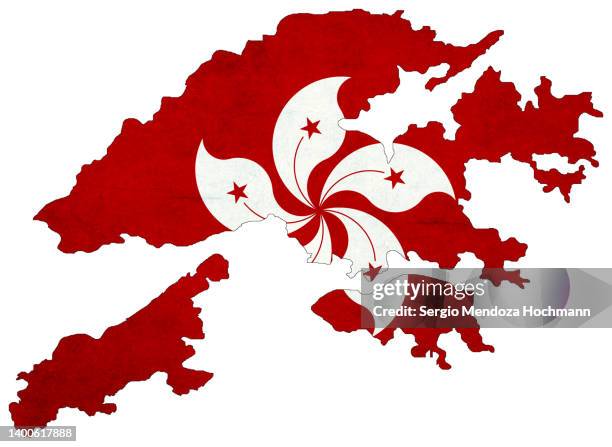 map of hong kong with a hong kong flag with a grunge texture - hong kong map stock pictures, royalty-free photos & images