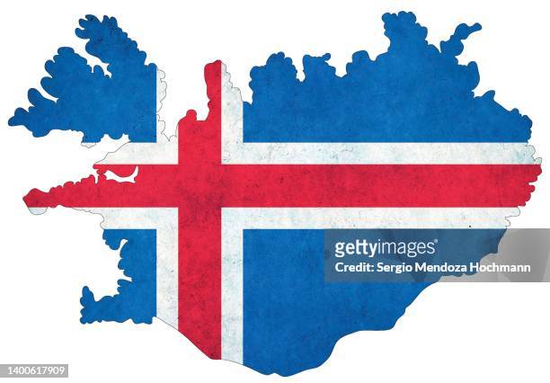 map of iceland with an icelandic flag with a grunge texture - icelandic flag stock pictures, royalty-free photos & images