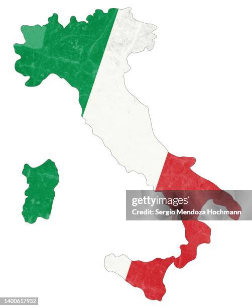 map of italy with an italian flag with a grunge texture - karta italien bildbanksfoton och bilder