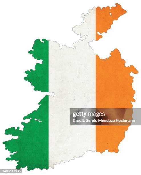 map of ireland with an irish flag with a grunge texture - ireland flag stock pictures, royalty-free photos & images