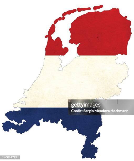 map of the netherlands with a dutch flag with a grunge texture - map netherlands foto e immagini stock