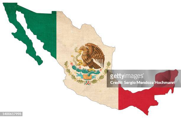 map of mexico with a mexican flag with a grunge texture - mexican poster stock-fotos und bilder
