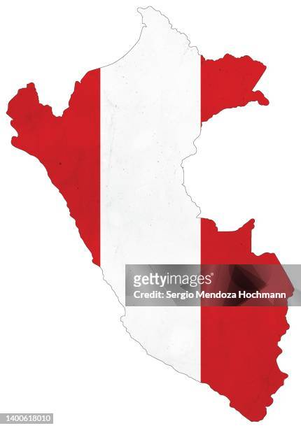 map of peru with a peruvian flag with a grunge texture - länderflaggen stock-fotos und bilder