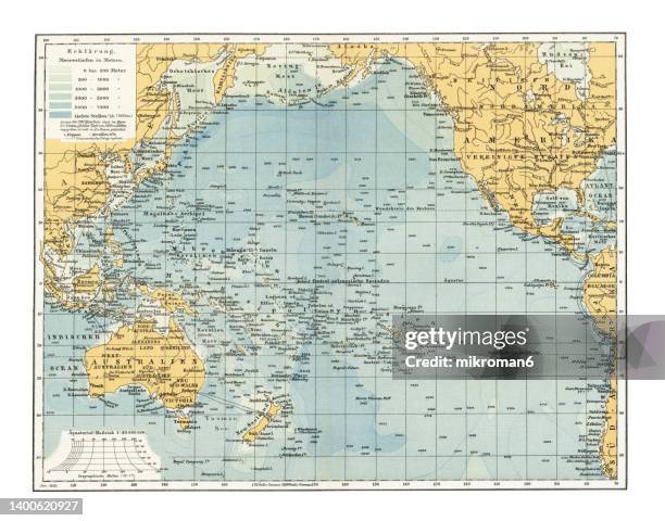 old map of pacific ocean - pazifik karte stock-fotos und bilder