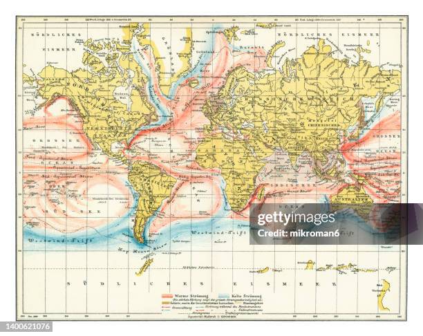 old map of ocean currents and river system - waterline stock pictures, royalty-free photos & images